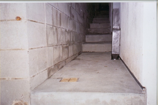 Hill side steps water runoff controlled by surface drain Hill side steps water runoff controlled by surface drain