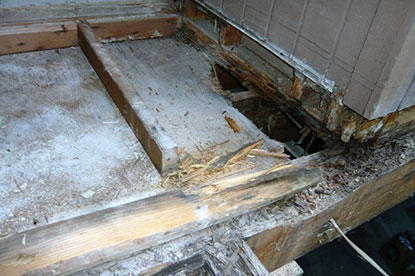 Replacing termite damaged courtyard deck perimeter wall sill plates