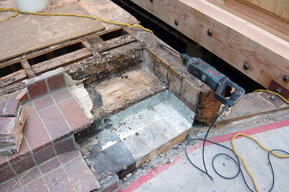 Concealed termite damaged courtyard deck steps