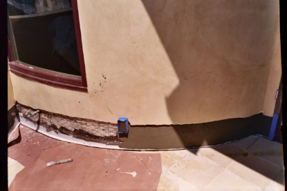 Balcony limestone tile installation over under tile waterproofing