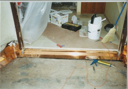 Balcony threshold prefabricated copper flashing