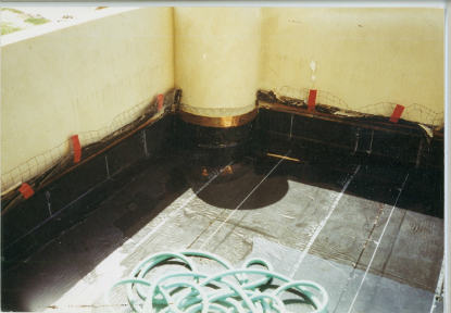Balcony application of bituthene under tile waterproofing